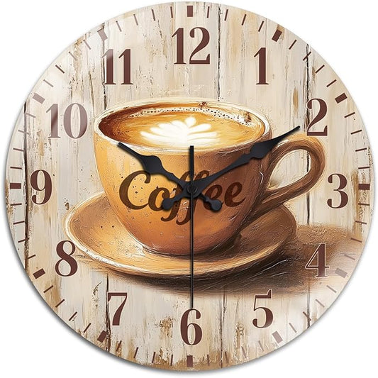 peacoblue Wall Clocks Battery Operated 12 Inch Coffee Glass Round Wall Clock Non Ticking for Kitchen Living Room Dining Room Bedroom and Bathroom Decor Accessories (Battery not Included)