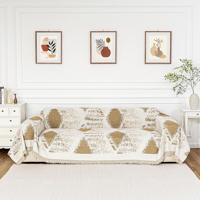 MYSKY HOME Couch Cover for Sectional Sofa Set,Boho Furniture Protector, Sofa Cover Washable for Pets, Couch Covers for 3 Seat Sofa, Chenille Multi-Use Throw Blanket, 71" X134"