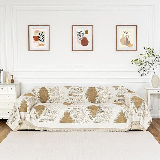 MYSKY HOME Couch Cover for Sectional Sofa Set,Boho Furniture Protector, Sofa Cover Washable for Pets, Couch Covers for 3 Seat Sofa, Chenille Multi-Use Throw Blanket, 71" X134"