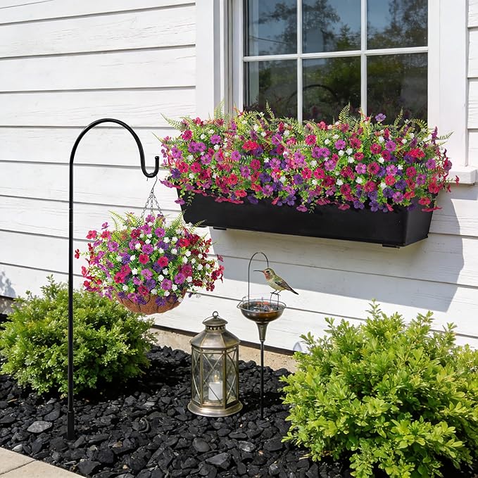 Ammyoo Artificial Flowers for Outdoors Spring Decoration, 12 Bundles Fake Flower Daisy with Realistic Eucalyptus Leaves, Faux Plants for Greenery Boxwood Porch Patio Garden Pot Lawn