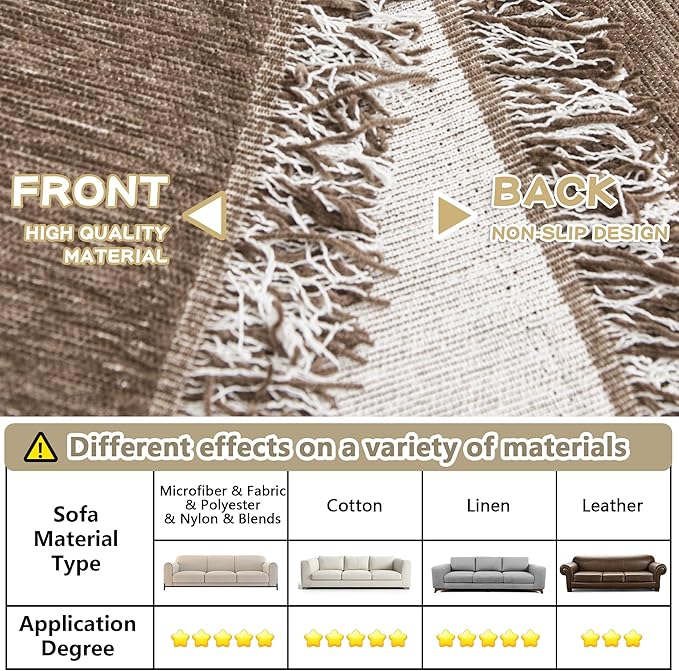 MYSKY HOME Couch Cover for Dogs, Washable Couch Covers, Non Slip Couch Sofa Cover, Couch Cover 2 Cushion Sofa Dogs Furniture Protector with Tassels Chenille Sofa Covers for Pets, 71"x118", Sand