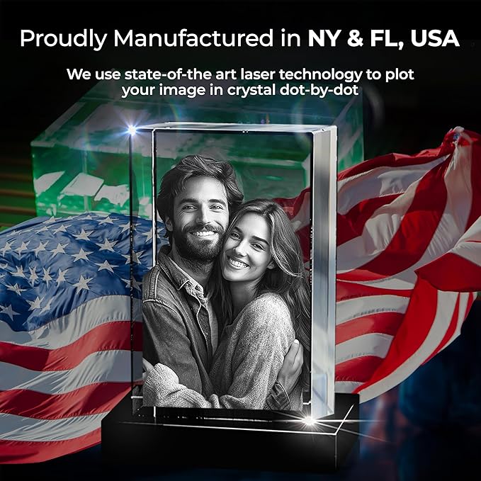 3D innovation Premium 3D Crystal Photo with LED Light Base, Personalized Memorial Gifts for Mom, Dad, Wife, Men, Pets, Rectangle Laser Etched Crystal, Sympathy Gifts for Loss of Loved One