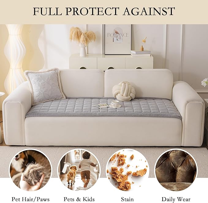 MYSKY HOME Couch Cover for Dogs Washable, Dog Sofa Couch Covers,Washable Non-Slip Couch Sofa Cover Protector Dog Mat for 3 Cushions and Sofas(Light Grey,27.6" x 82.7")