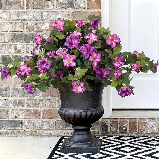 VGNQA 2PCS Artificial Petunia Flowers for Outdoors, Fake Flowers for Outdoor Planters UV Resistant Faux Silk Petunias for Garden Porch Yard Balcony Patio Realistic Home Kitchen Decor(Gradient Purple)