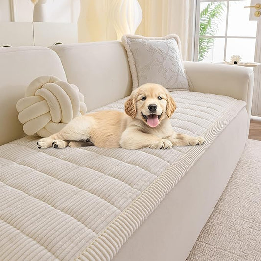 MYSKY HOME Couch Cover for Dogs Washable, Dog Sofa Couch Covers,Washable Non-Slip Couch Sofa Cover Protector Dog Mat for 3 Cushions and Sofas(Cream,27.6" x 82.7")