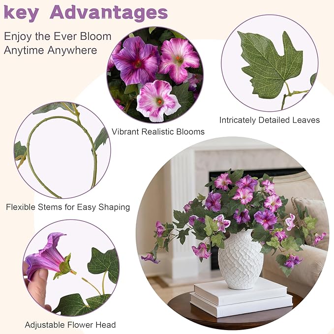 VGNQA 2PCS Artificial Petunia Flowers for Outdoors, Fake Flowers for Outdoor Planters UV Resistant Faux Silk Petunias for Garden Porch Yard Balcony Patio Realistic Home Kitchen Decor(Gradient Purple)