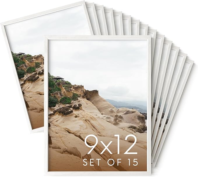 HAUS AND HUES White Oak Wood 9x12 Picture Frames - Bulk Set of 15, Natural Frames for Posters and Wall Art