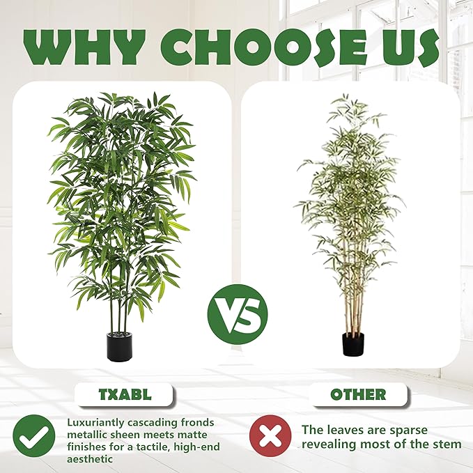 TXABL Artificial Tree Fake Plants, Artificial Bamboo Tree 5FT Tall in Black Potted, Artificial Tree Indoor Decor Bamboo Silk Tree with Natural Wood Trunk, for Home Office Living Room Modern