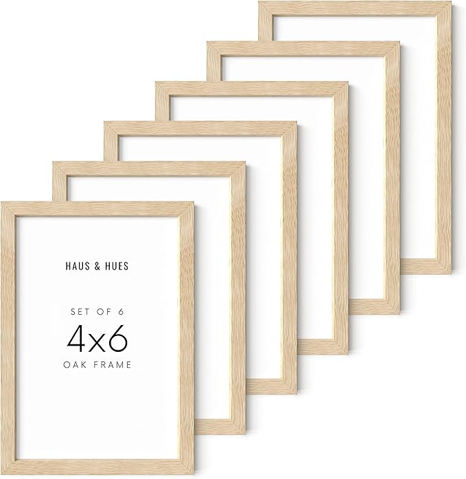 HAUS AND HUES Beige Oak Wood 4x6 Picture Frames - Modern Wood Wall Art Display - Lightweight 4x6 Frames for Art Prints, Photos, Posters - Ready-to-Hang Vertically & Horizontally (Set of 6)