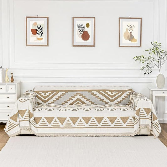 MYSKY HOME Couch Cover for Sectional Sofa Set for Dog Cat Pets Couch Cover 3 Seat Sofa Chenille Boho Geometric Furniture Sofa Cover Washable Couch Protector Multi-Use Couch Cover Blanket, 71" X134"