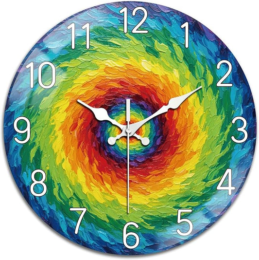 peacoblue Wall Clocks Battery Operated 12 Inch Colorful Palette Glass Round Wall Clock Non Ticking for Kitchen Living Room Dining Room Bedroom and Bathroom Decor Accessories (Battery not Included)
