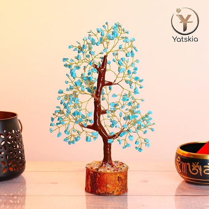 YATSKIA Turquoise Crystal Bonsai Tree Sculpture, Handmade 7 Chakra Healing Pendant Necklaces, Home Decor, Tabletop Display, 8x8x25cm, 1-2lbs