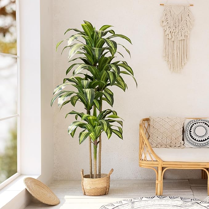 OAKRED Artificial Dracaena Tree 6FT Tall Fake Tree - Faux Indoor Plant with UV Resistant Potted Design - Realistic Large Artificial Plants for Home Living Room Office Decor Indoor