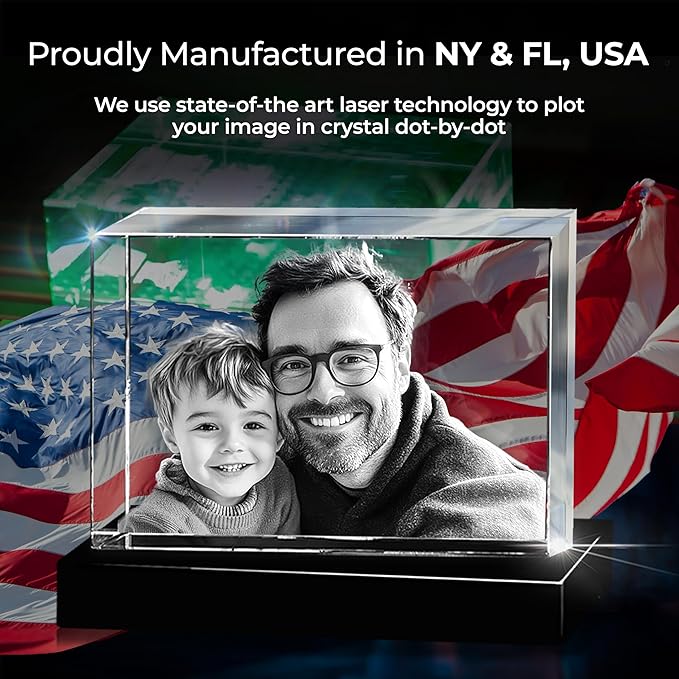 3D innovation Premium 3D Crystal Photo with LED Light Base, Personalized Memorial Gifts for Mom, Dad, Wife, Men, Pets, Rectangle Laser Etched Crystal, Sympathy Gifts for Loss of Loved One