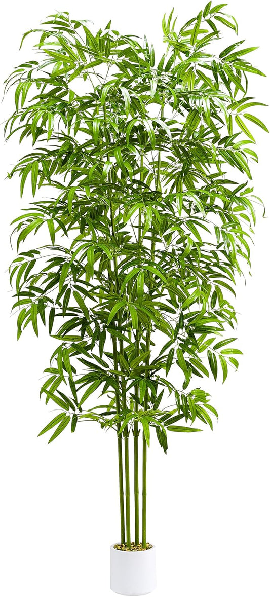TXABL Artificial Tree Fake Plants, Artificial Bamboo Tree 7FT Tall in White Potted, Artificial Tree Indoor Decor Bamboo Silk Tree with Natural Wood Trunk, for Home Office Living Room Modern