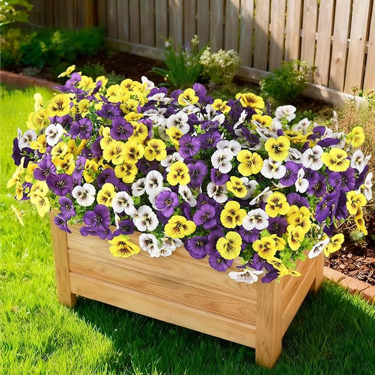 Artificial Fake Pansy Flowers for Outdoor Spring Decor, 12 Bundles Realistic Silk Pansies with Eucalyptus Stem Faux Plants UV Resistant for Outside Planters Patio Garden Window Cemetery (3 Colors)