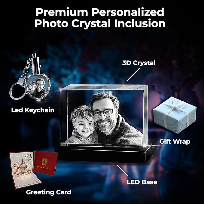 3D innovation Premium 3D Crystal Photo with LED Light Base, Personalized Memorial Gifts for Mom, Dad, Wife, Men, Pets, Rectangle Laser Etched Crystal, Sympathy Gifts for Loss of Loved One