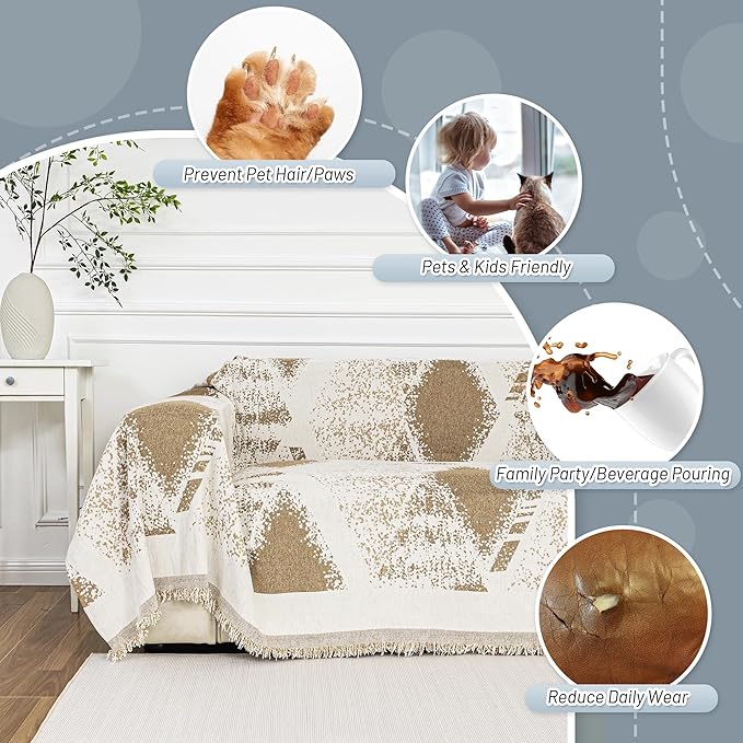 MYSKY HOME Couch Cover for Sectional Sofa Set,Boho Furniture Protector, Sofa Cover Washable for Pets, Couch Covers for 3 Seat Sofa, Chenille Multi-Use Throw Blanket, 71" X134"