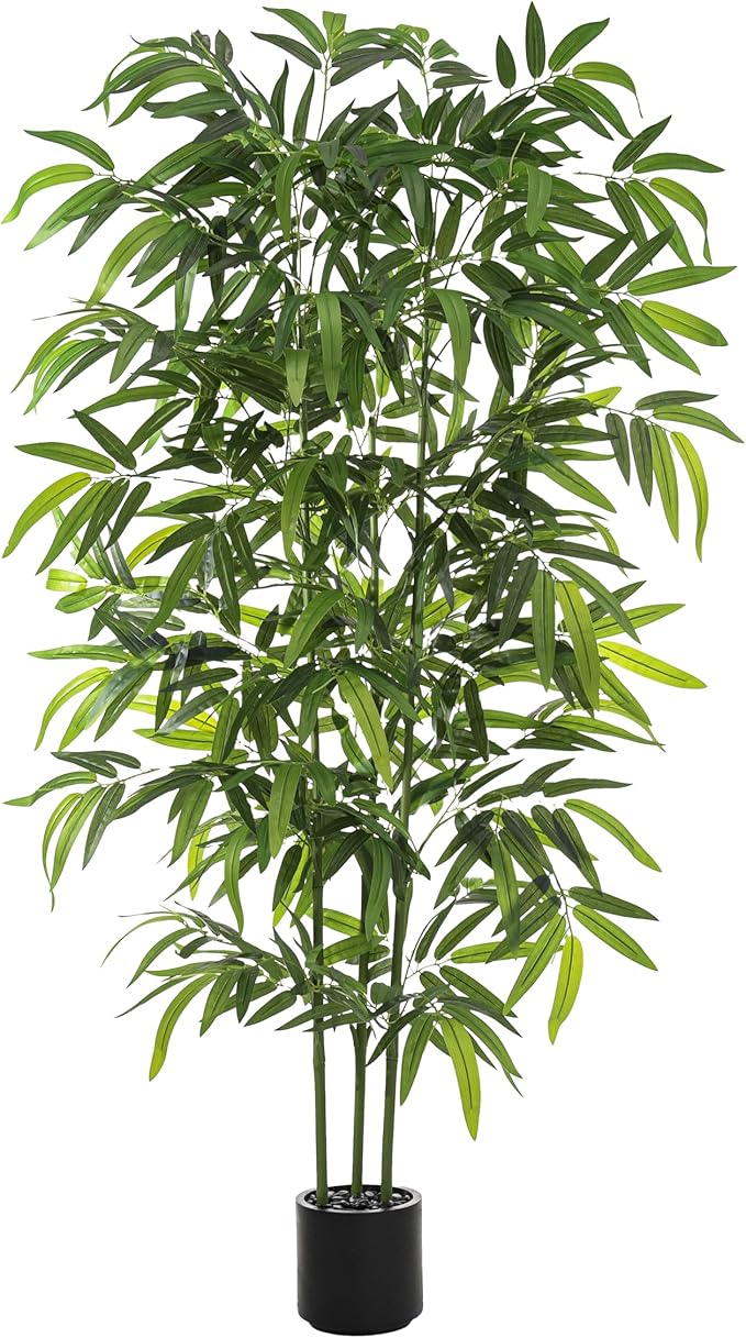 TXABL Artificial Tree Fake Plants, Artificial Bamboo Tree 5FT Tall in Black Potted, Artificial Tree Indoor Decor Bamboo Silk Tree with Natural Wood Trunk, for Home Office Living Room Modern