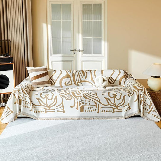 MYSKY HOME Couch Cover for Dogs, Washable Couch Covers, Sofa Covers for Sectional Sofa, Couch Cover 2 Cushion Sofa Dogs Furniture Protector, Chenille Sofa Covers for Pets, 71"x118", Abstract Khaki