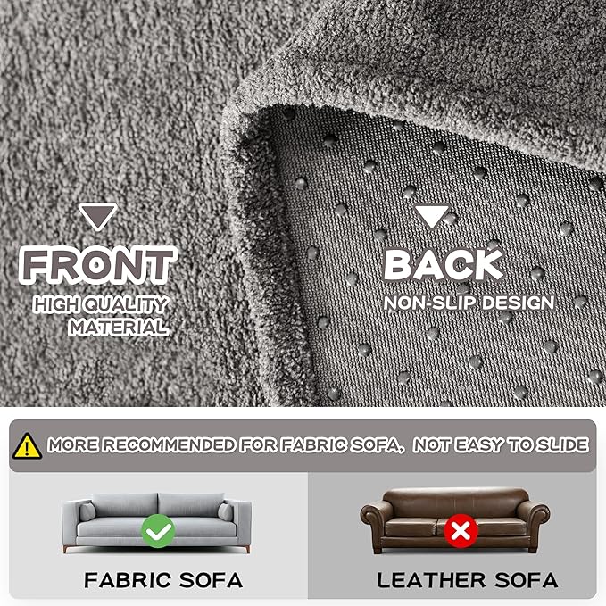 MYSKY HOME Couch Cover Sofa Cover for 3 Cushion Couch, Dog Couch Covers for Sectional Sofa Covers, Non Slip Furniture Protector Sofa Covers Washable Sofa Towel for Pet Cat Dog, 91" x 134", Grey