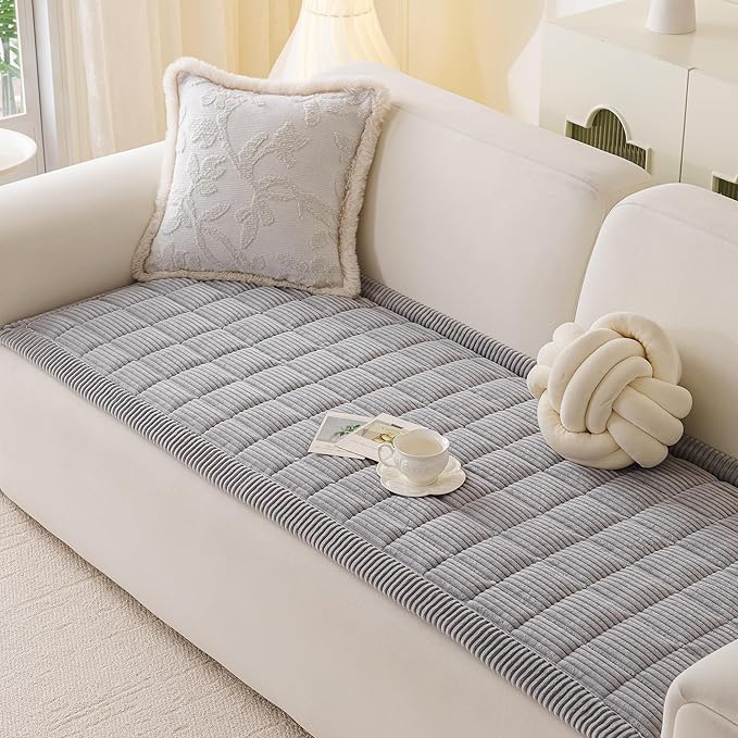 MYSKY HOME Couch Cover for Dogs Washable, Dog Sofa Couch Covers,Washable Non-Slip Couch Sofa Cover Protector Dog Mat for 3 Cushions and Sofas(Light Grey,27.6" x 82.7")