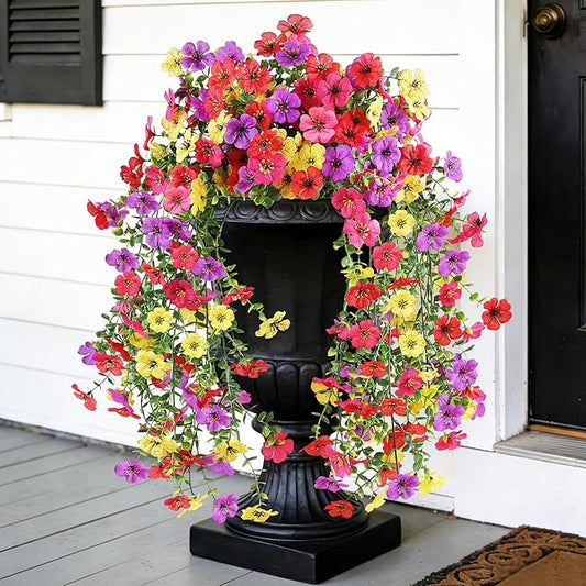 AmberFun Artificial Flowers for Outdoors, UV Resistant 2 Bundles Fake Silk Flowers for Outside, Realistic Faux Plants for Hanging Baskets, Planters - Porch, Patio, Yard Décor (Mix)