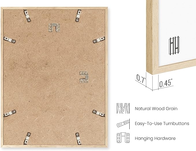 HAUS AND HUES Beige Oak Wood 24x36 Picture Frames - Modern Wood Wall Art Display - Lightweight 24x36 Frames for Art Prints, Photos, Posters - Ready-to-Hang Vertically & Horizontally (Set of 9)
