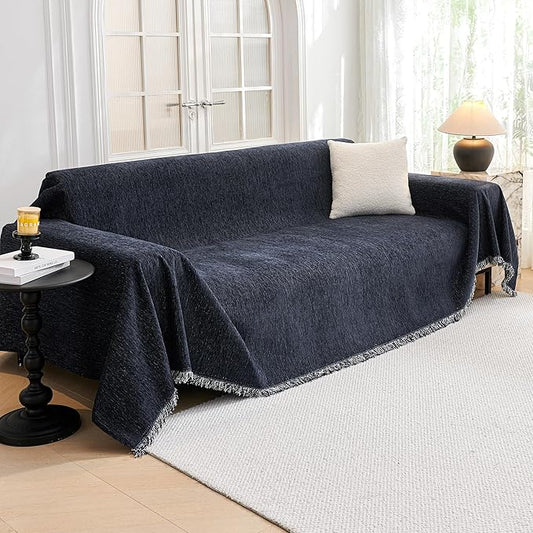 MYSKY HOME Couch Cover for Dogs, Washable Couch Covers for 3 Cushion Couch Sofa, Super Soft Chenille Sofa Slipcover, Non Slip, Furniture Protector, 71"x150", Navy Blue