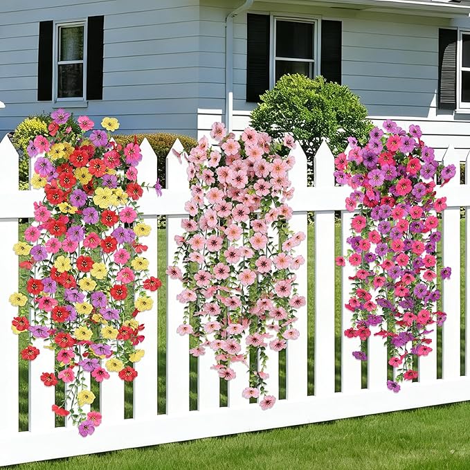 AmberFun Artificial Hanging Flowers for Outdoors, UV Resistant 2PCS Fake Silk Flowers for Outside, Realistic Faux Plants for Hanging Baskets, Planters - Porch, Patio, Yard Décor (Pink)