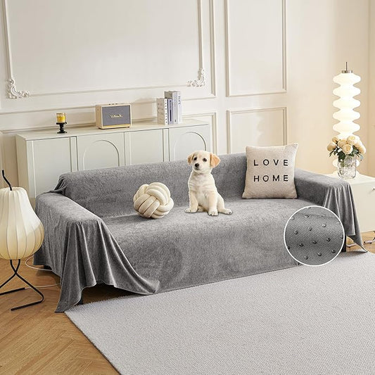 MYSKY HOME Couch Cover Sofa Cover for 2 Cushion Couch, Non-Slip Soft Sofa Slipcover Protector, Sofa Covers Washable, Couch Covers for Sectional Sofa, Sofa Towel for Pet Cat Dog, 71" x 118", Grey