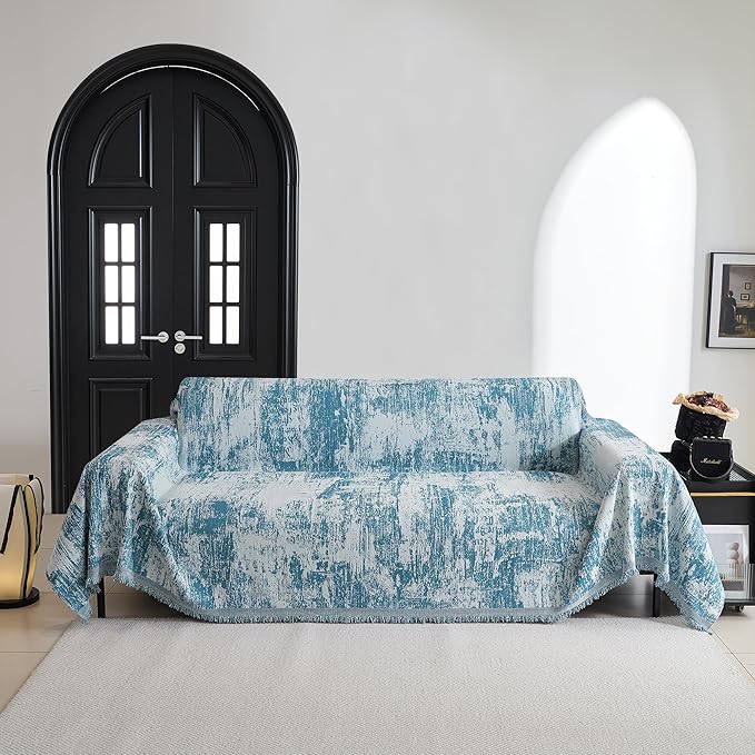 MYSKY HOME Couch Cover for Sectional Sofa Set Sage Geometric Furniture Sofa Cover Washable for Dog Cat Pets Couch Cover 3 Seat Sofa Chenille Couch Protector Multi-Use Couch Cover Blanket, 71" X134"