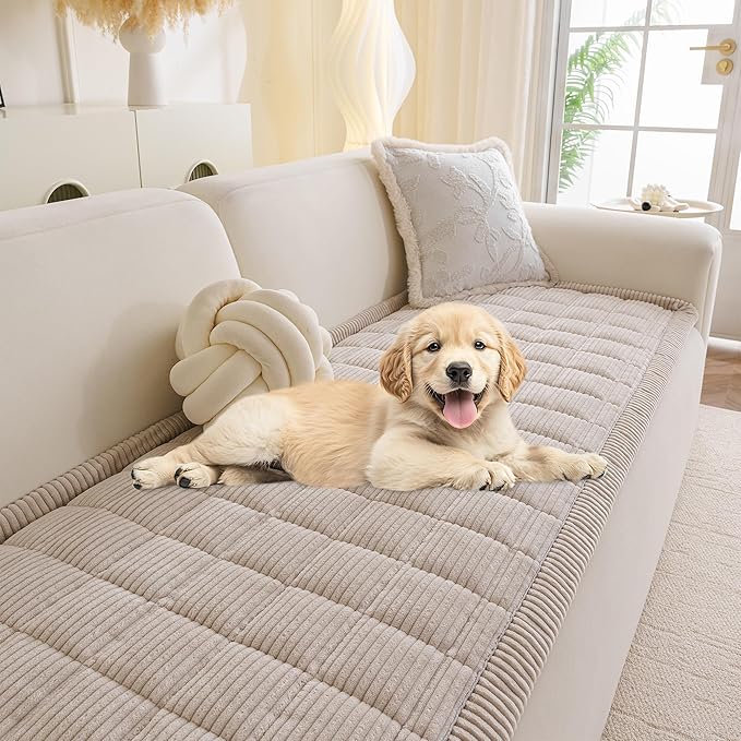 MYSKY HOME Couch Cover for Dogs Washable, Dog Sofa Couch Covers,Washable Non-Slip Couch Sofa Cover Protector Dog Mat for 3 Cushions and Sofas(Oatmeal,27.6" x 82.7")