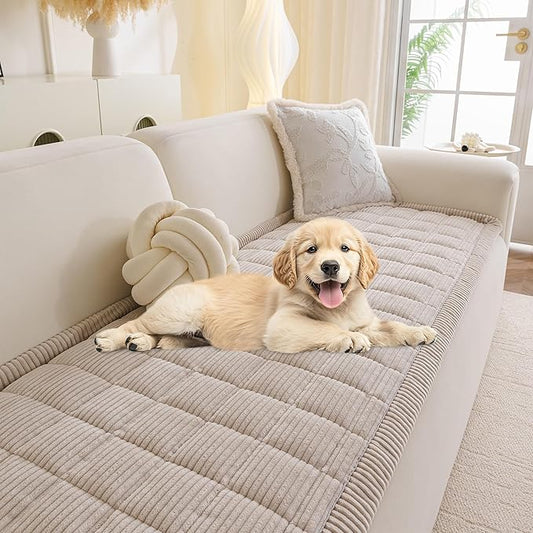 MYSKY HOME Couch Cover for Dogs Washable, Dog Sofa Couch Covers,Washable Non-Slip Couch Sofa Cover Protector Dog Mat for 2 Cushions and Sofas(Oatmeal,27.6" x 70.9")