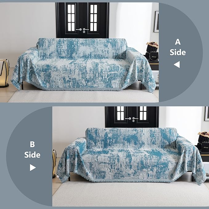 MYSKY HOME Couch Cover for Sectional Sofa Set Sage Geometric Furniture Protector, Washable for Dog Cat Pets, 3 Seat, 91" X150"