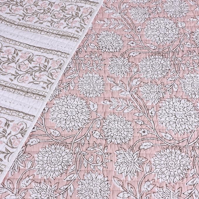 Levtex Home Adare Blush Quilted Throw - (50x60in.) - Floral - Blush White - Reversible - Cotton