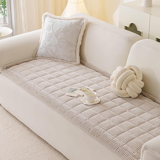 MYSKY HOME Couch Cover for Dogs Washable, Dog Sofa Couch Covers,Washable Non-Slip Couch Sofa Cover Protector Dog Mat for 2 Cushions and Sofas(Oatmeal,27.6" x 59")