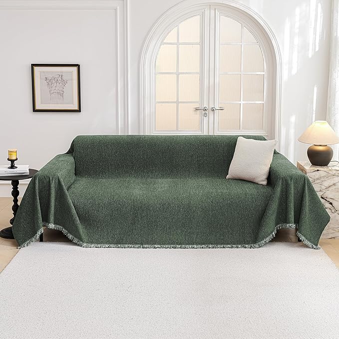 MYSKY HOME Couch Cover Sofa Covers Couch Covers for 3 Cushion Couch Sofa Pet Friendly, L Shaped Couch Cover Sectional Couch Covers Non Slip Dogs Furniture Protector for Kid, Dog, 91"x134", Moss Green