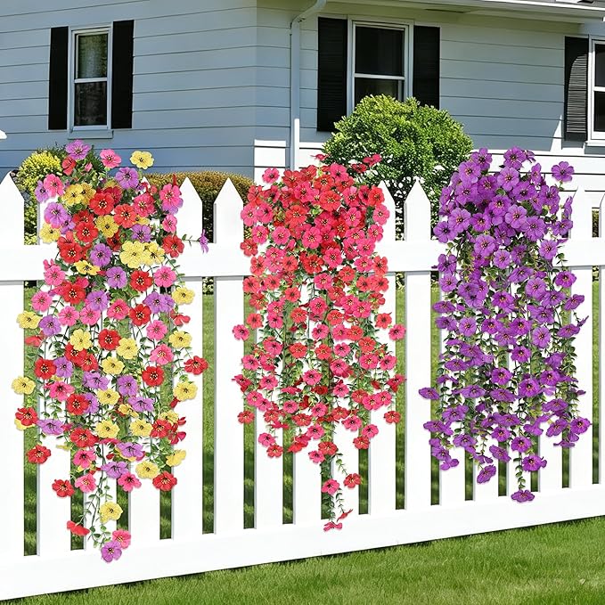 AmberFun 2PCS Artificial Flowers for Outdoors, UV Resistant Fake Silk Flowers for Outside, Realistic Faux Plants for Hanging Baskets, Planters - Porch, Patio, Garden Décor (Purple)