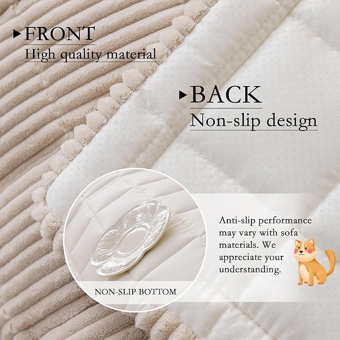 MYSKY HOME Couch Cover for Dogs Washable, Dog Sofa Couch Covers,Washable Non-Slip Couch Sofa Cover Protector Dog Mat for 2 Cushions and Sofas(Oatmeal,27.6" x 59")