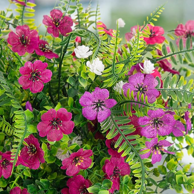 Ammyoo Artificial Flowers for Outdoors Spring Decoration, 12 Bundles Fake Flower Daisy with Realistic Eucalyptus Leaves, Faux Plants for Greenery Boxwood Porch Patio Garden Pot Lawn