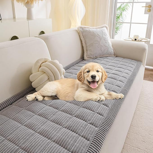 MYSKY HOME Couch Cover for Dogs Washable, Dog Sofa Couch Covers,Washable Non-Slip Couch Sofa Cover Protector Dog Mat for 3 Cushions and Sofas(Light Grey,27.6" x 82.7")