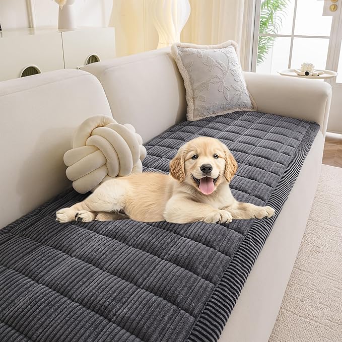 MYSKY HOME Couch Cover for Dogs Washable, Dog Sofa Couch Covers,Washable Non-Slip Couch Sofa Cover Protector Dog Mat for 3 Cushions and Sofas(Dark Grey,27.6" x 82.7")