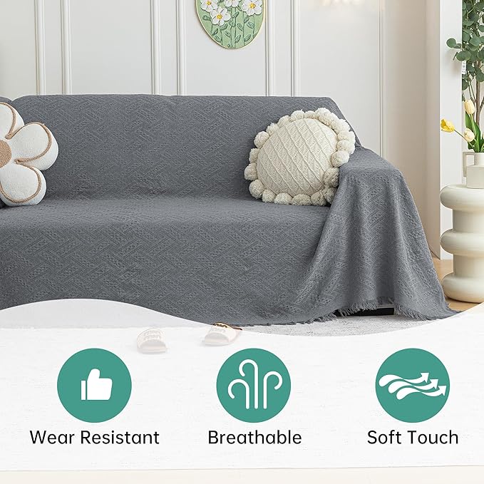 MYSKY HOME Couch Cover for Sectional Sofa, 2 Pieces Couch Covers for L Shape Sofa Geometrical Sofa Slipcovers for 2-3 Cushion Washable Throws for Pets, Kids (71"x102"+71"x118", Frost Grey)