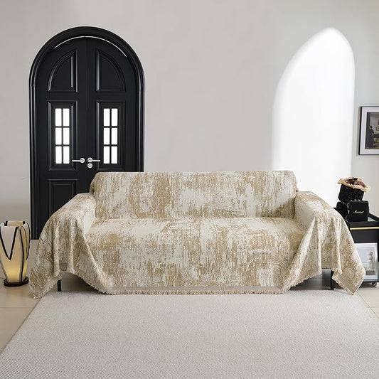 MYSKY HOME Couch Cover for Dogs Washable Couch Sofa Protector for Loveseat Sofa with Cats Pets Friendly Chenille Khaki Abstract Geometric Sofa Covers Soft Durable Farmhouse Sofa Slipcovers, 91" X118"